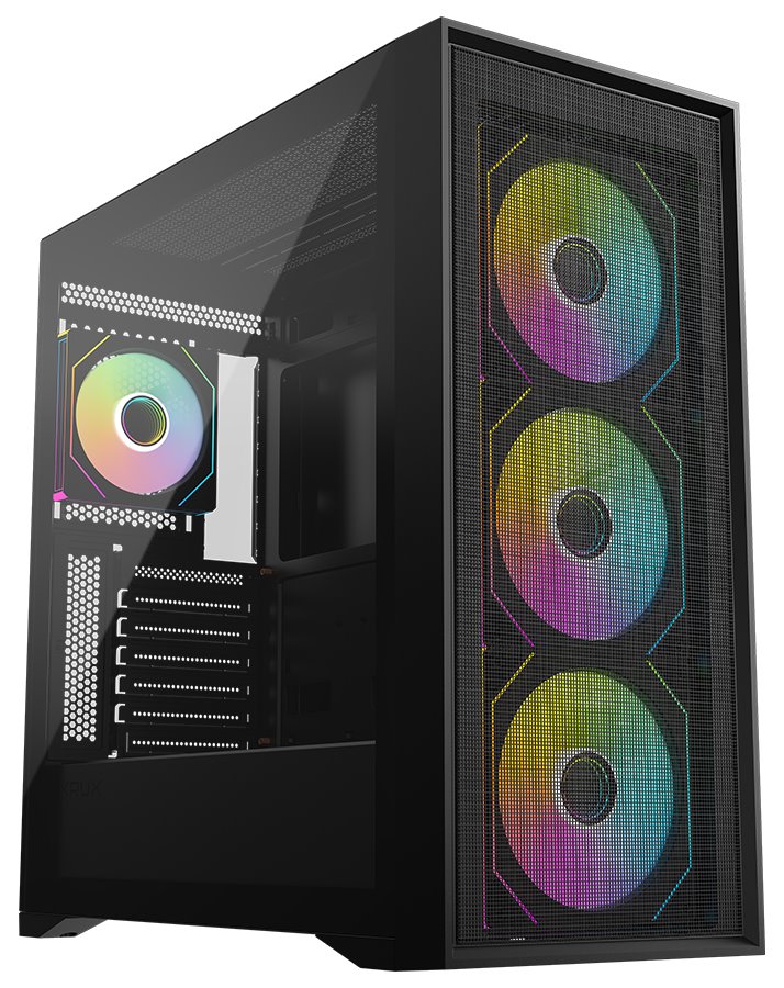 Krux skříň Vox / ATX / 3x140mm a 1x120 mm ARGB fan / USB 2.0 / USB 3.0 / USB-C / tvrzené sklo / černá KRXD016