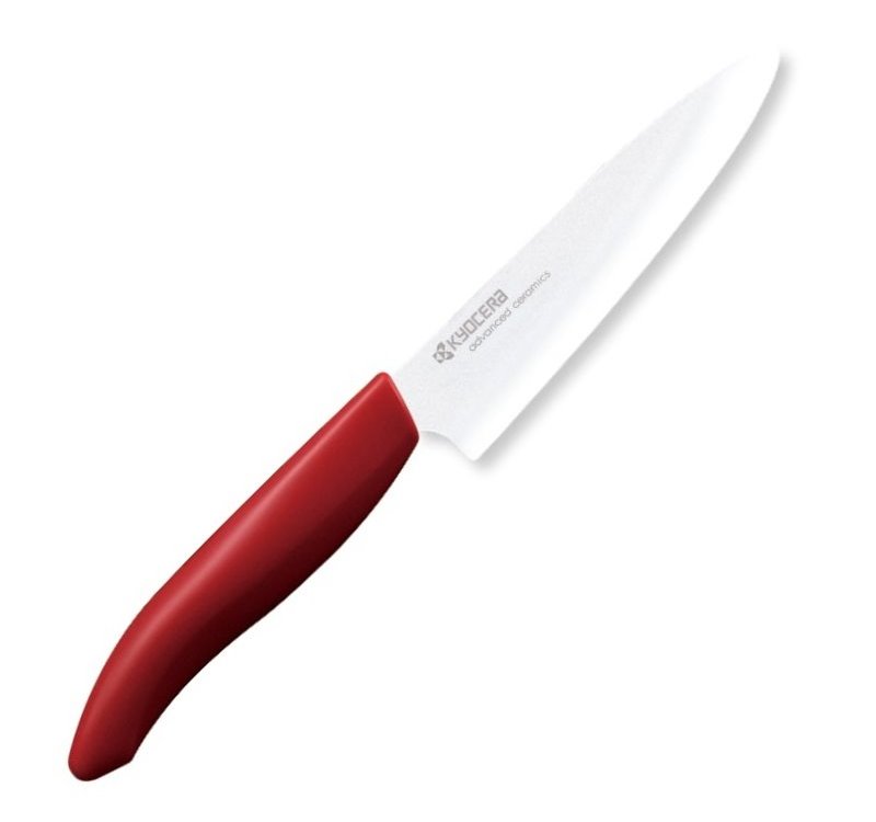 KYOCERA keramický nůž s bílou čepelí, 13 cm dlouhá čepel, červená plastová rukojeť FK-130WH-RD