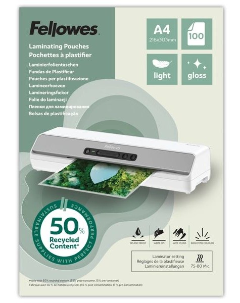 Laminovací fólie Fellowes A3 80 mic z recyklovaného materiálu (50%), matné LAMPOFELA3080MREC