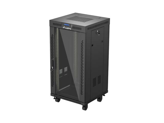 Lanberg RACK CABINET 19" FREE-STANDING 22U/600X600 (FLAT PACK) WITH GLASS DOOR LCD BLACK V2 FF01-6622-12BL
