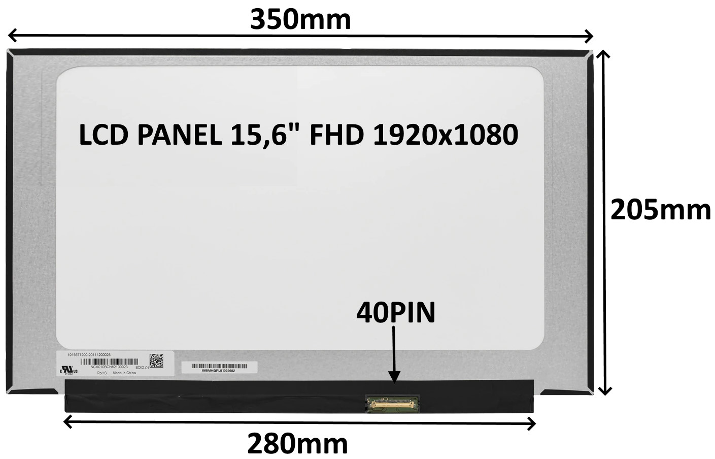 LCD PANEL 15,6 FHD 1920x1080 40PIN MATNÝ IPS 144HZ / BEZ ÚCHYTŮ 77030550