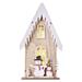 LED dekor. drevená – dom so snehuliakmi, 28,5 cm, 2x AA, vnútorná, teplá biela, časovač 8592920098646