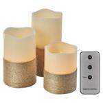 LED dekorácia – 3x vosková sviečka s povrázkom, 3x 3x AAA, vnútorná, vintage, ovládač 8592920093696