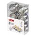 LED dekorácia – 6x čajová sviečka strieborná, 6x CR2032, vnútorná, vintage