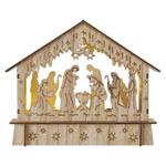 LED vianočný betlehem drevený, 15 cm, 2x AA, vnútorný, teplá biela, časovač 8592920122044