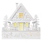 LED vianočný domček drevený, 28 cm, 2x AAA, vnútorný, teplá biela, časovač 8592920093528