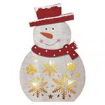 LED vianočný snehuliak drevený, 30 cm, 2x AAA, vnútorný, teplá biela, časovač 8592920093559