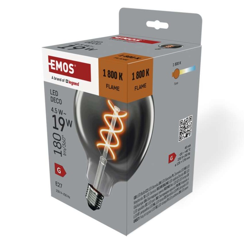 LED žiarovka DECO SMOKED G125 / E27 / 4,5 W (19 W) / 180 lm / flame 8592920149089