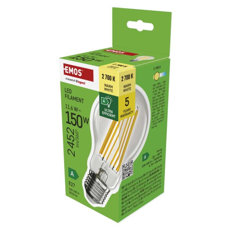 LED žiarovka Filament A70 / E27 / 11.6 W (150 W) / 2 452 lm / teplá biela / A CLASS 8592920159545