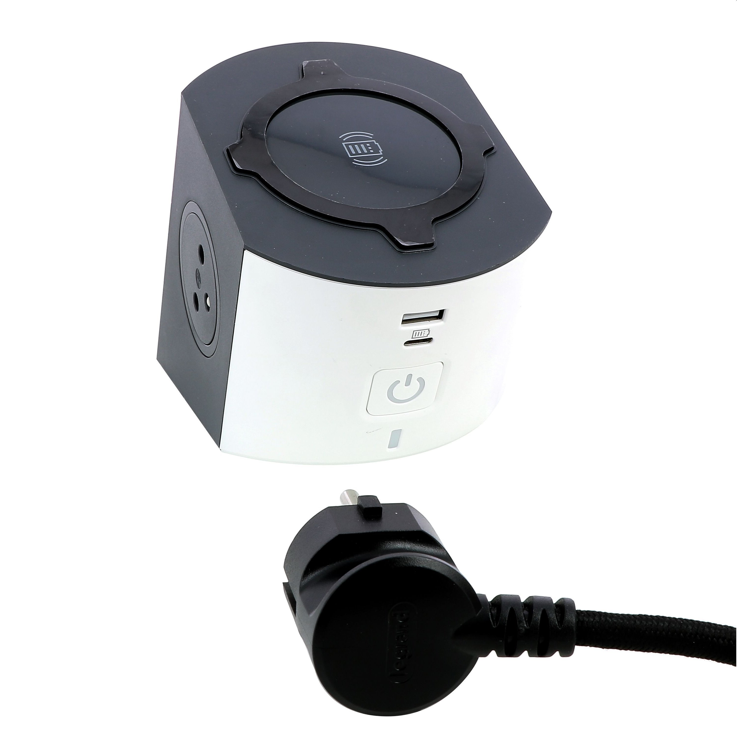 Legrand Stolová indukčná nabíjacia stanica 2x2P+T USB A+C 2m kábel biela/tmavosivá 049412