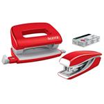 LEITZ Set mini sešívačky a děrovačky WOW, červená 55612026
