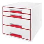LEITZ Zásuvkový box WOW CUBE, 4 zásuvky, bíla/červená 52132026
