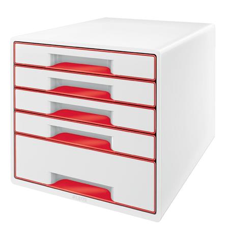 LEITZ Zásuvkový box WOW CUBE, 5 zásuvky, bíla/červená 52142026