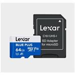 Lexar microSDHC Blue Plus UHS-I with SD adapter, up to 100MB/s read C10/A1/U3 (V30) 64GB LMSBLPL064G-BNANG
