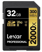 Lexar SDHC Pro 2000X UHS-II U3 R300/W260 (V90) 32GB LSD2000032G-BNNNG
