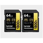 Lexar SDXC Pro 1800x U3 UHS-II R280/W210 (V60) 64GB - 2pack LSD1800064G-B2NNU