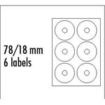 Logo etikety na CD 78/18mm, A4, matné, biele, 6 etikiet, 140g/m2, balené po 10 ks, pre atramentové 5099