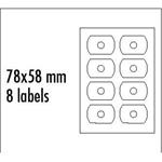Logo etikety na CD 78mm x 58mm, A4, matné, biele, 8 etikiet, CD-R card, 140g/m2, balené po 10 ks, p 5101