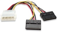 MANHATTAN kabel SATA napájecí Y rozdvojka, 4-pin Molex Male to Two 15-pin SATA Male, Internal Power, 6"