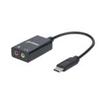 MANHATTAN USB 2.1 Sound Adapter, USB Typ C to 3.5 mm aux & mic black, Retail Box 153317