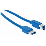 Manhattan USB kábel, USB-A samec na USB-B samec, USB 3.0, 5 Gb/s, 0.5 m, modrá