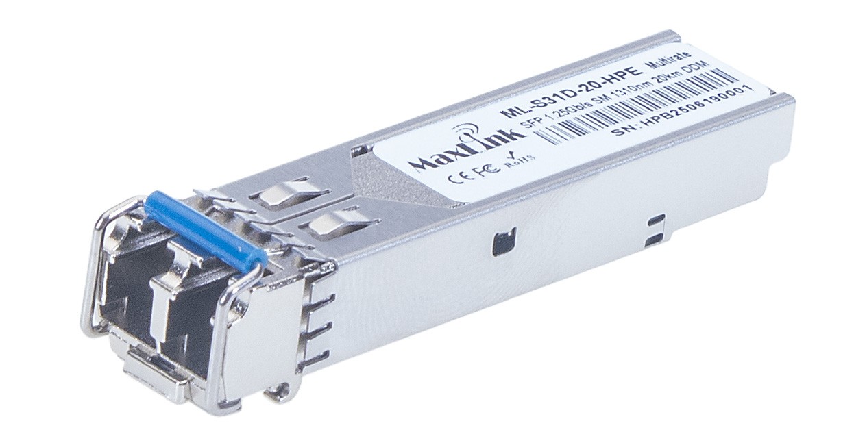 MaxLink 1.25G SFP optický HP modul, SM, 1310nm, 20km, 2x LC konektor, DDM, HPE kompatibilní ML-S31D-20-HPE