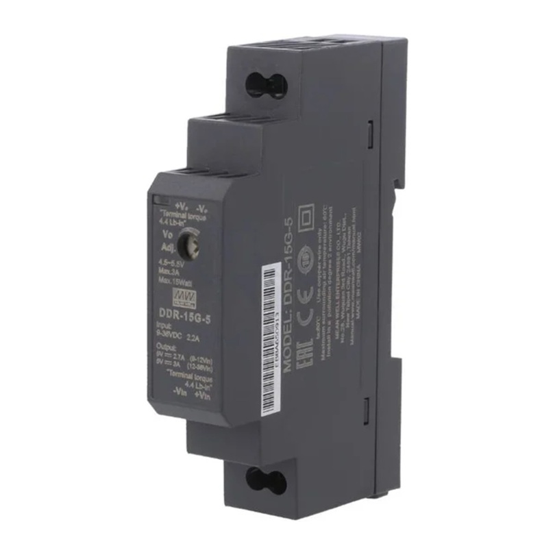MEANWELL - DDR-15G-5 - Průmyslový měnič napětí z 9-36V na 5V 15W na DIN