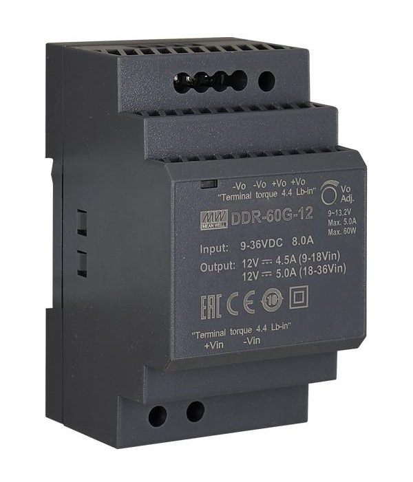 MEANWELL - DDR-60G-12 - Průmyslový měnič napětí z 9-36V na 12V 60W na DIN