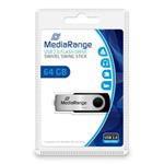 MediaRange USB flash disk, USB 2.0, 64GB, čierny, MR912, USB A, swivel