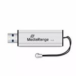 MediaRange USB flash disk, USB USB 3.0 (3.2 Gen 1), 16GB, strieborný, MR915, USB A, s pútkom, vysúv