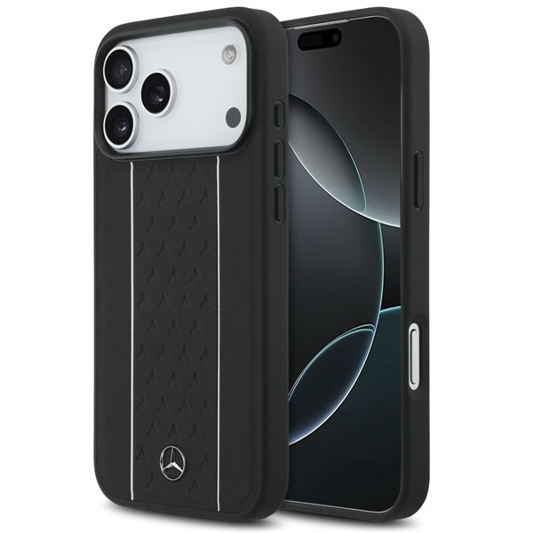 Mercedes Leather Star Pattern and Stripes MagSafe Zadný Kryt pre iPhone 17 Pro Max čierny 57983127872