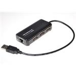 MicroConnect USB2.0 HUB 3-portový + Ethernet 10/100Mbps, bez ext. napájení, černý usbeth3b