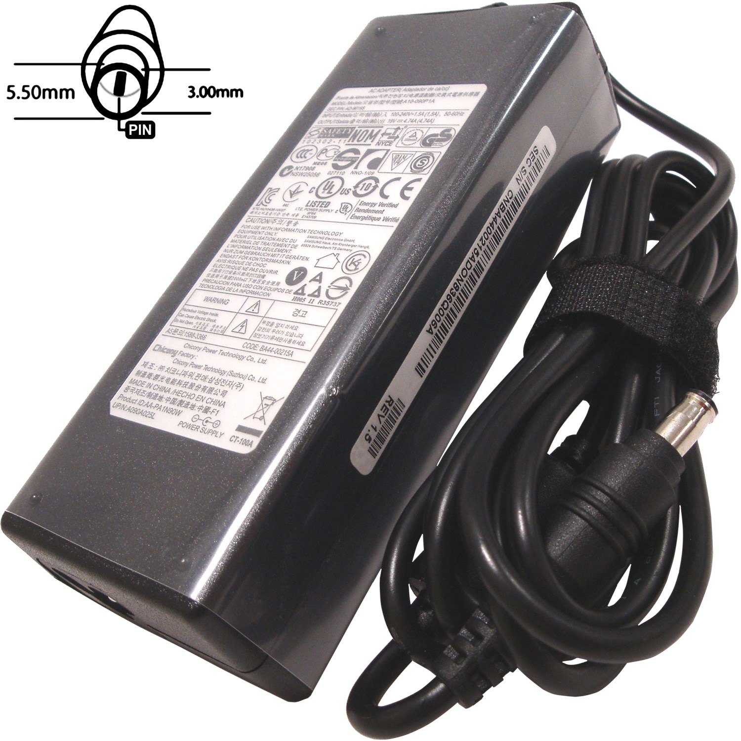 Napájecí adaptér 90W, 19V 5.5x3.0, originál Samsung 77011098