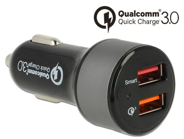 Navilock - Napájecí adaptér do auta - 3 A - Quick Charge 3.0 - 2 výstupní konektory (USB) - černá 62739