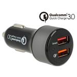 Navilock - Napájecí adaptér do auta - 3 A - Quick Charge 3.0 - 2 výstupní konektory (USB) - černá 62739