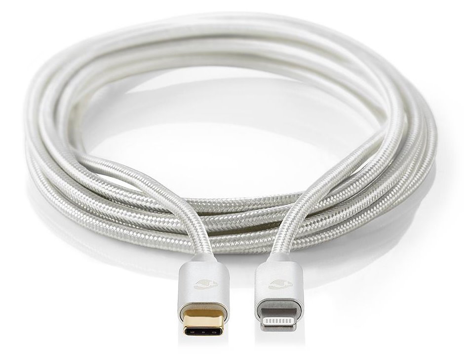 Nedis CCTB39650AL10 - Lightning Kabel| Apple Lightning 8pinový | USB-C™ Zástrčka | 1 m | Hliník / Stříbrná