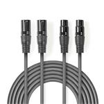 Nedis COTH15030GY30 - Vyvážený XLR Audiokabel | 2x XLR 3pinová Zástrčka – 2x XLR 3pinová Zásuvka | 3 m | Šedá barva