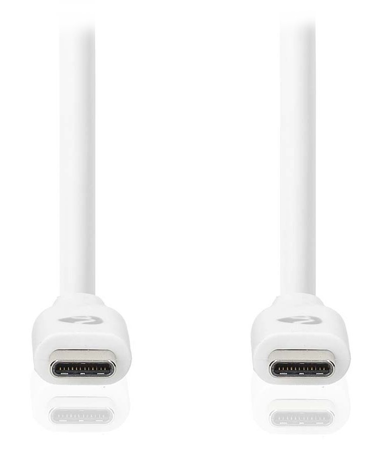 NEDIS kabel USB 3.2 Gen 1/ zástrčka USB-C - zástrčka USB-C/ 60 W/ 4K@60Hz/ 5 Gbps/ poniklovaný/ bílý/ box/ CCGB64700WT20