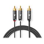 NEDIS PROFIGOLD audio kabel k subwooferu/ RCA zástrčka - 2x RCA zástrčka/ bavlna/ šedý/ BOX/ 3m CATB24000GY30