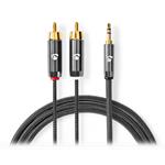 NEDIS PROFIGOLD stereo audio kabel/ 3,5 mm jack zástrčka - 2x RCA zástrčka/ bavlna/ šedý/ BOX/ 1m CATB22200GY10