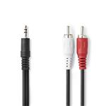 NEDIS redukční stereo audio kabel s jackem/ zástrčka 3,5 mm - 2x zástrčka RCA/ černý/ 5m