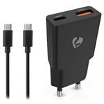 NEDIS síťová nabíječka/ 20 W/ PD 3.0/ rychlé nabíjení/ 1.5 / 2.0 / 2.22 / 3.0 A/ USB-A/ USB-C/ černá/ kabel 1 WCHA20BKUC