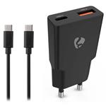 NEDIS síťová nabíječka/ 30 W/ PD 3.0/ rychlé nabíjení/ 1.5 / 2.0 / 2.22 / 3.0 A/ USB-A/ USB-C/ černá/ kabel 1 WCHA30BKUC