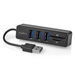 NEDIS USB hub/ zástrčka USB-A/ zásuvka USB-A/ 3 porty/ napájení z USB/ SD & MicroSD/ 3x USB/ černý CCGB60250BK01