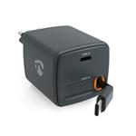 Nedis WCHARC65WBK - Síťová Nabíječka | 65 W | GaN | PD3.0 | 2výstupy: USB-C / Zatahovací kabel USB-C | Černá