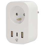 NEDIS Wi-Fi chytrá zásuvka/ měřič spotřeby/ 16A/ francouzský typ E/ IP21/ 3680 W/ 1x USB-C/ 2x USB/ bílá WIFIP151EWT