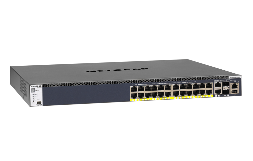 NETGEAR M4300-28G-PoE+ - Přepínač - L3 - řízený - 2 x 10/100/1000/10000 + 2 x 10 Gigabit SFP+ + 24 GSM4328PA-100NES