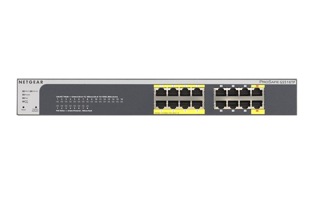 Netgear ProSafe Smart 16-Port Gigabit Switch 8xPoE, 4xPoE PD (GS516TP) GS516TP-100EUS