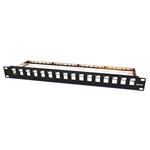 OEM 19" modulárny patch panel 16port 1U vhodný pre UTP i STP keystony, prazdny bez keystonov, čierny PATCHP16PNEOU/F