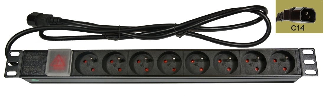 OEM 19" rozvodný panel 8x230V-IEC320 C14, ČSN,vypínač s kontrolkou, kabel 1,8m NAPPAN-C14